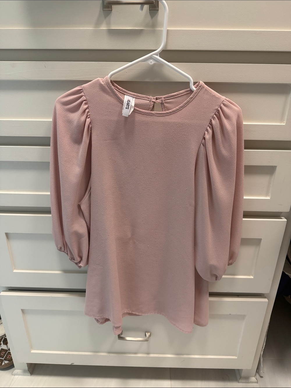 Soft Pink Puff-Sleeve Blouse with Keyhole Back
